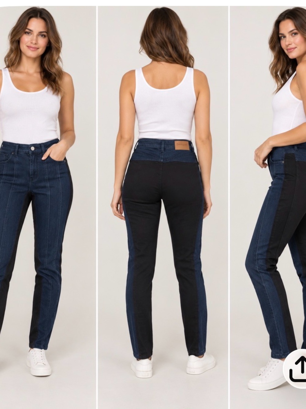 Desigual Two-Tone Skinny Jeans in Dark Blue and Black